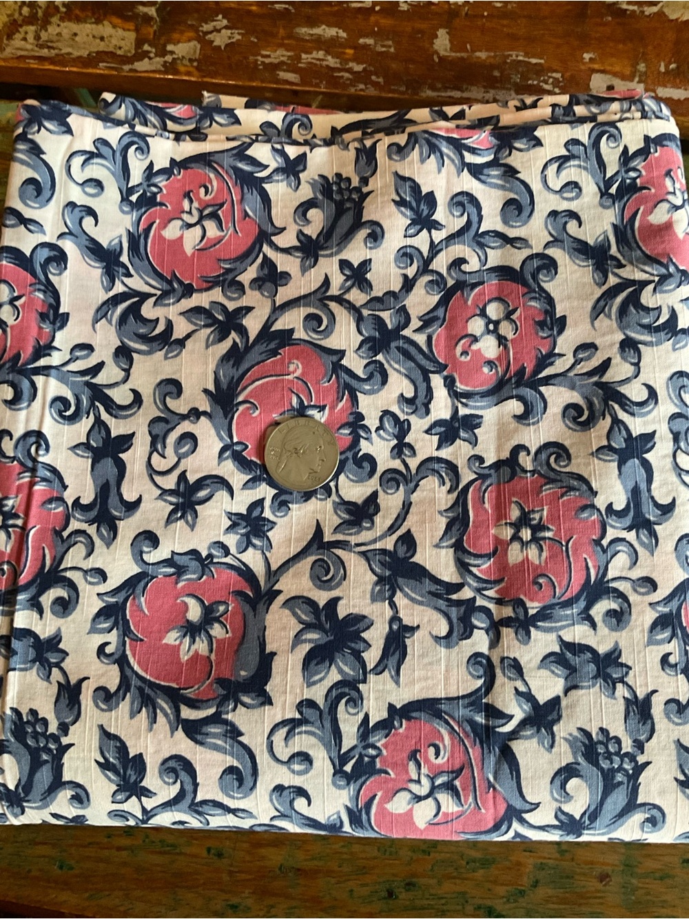 Vintage Fabric 1940s-1950s blue and pink floral pattern